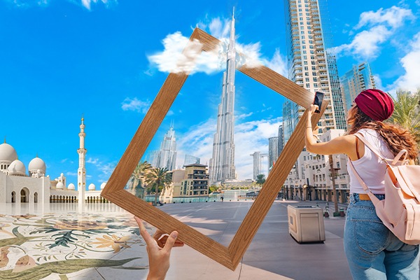 : The stunning view of Burj Khalifa and Sheikh Zayed Grand Mosque showcases the UAE’s 2025 tourism allure.